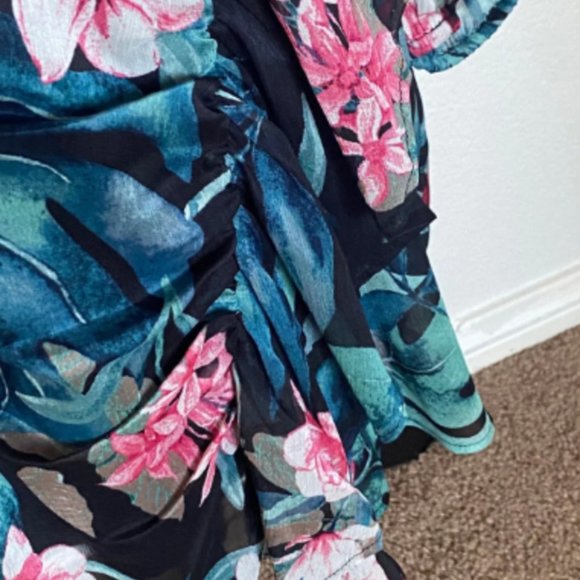 GUESS Long Sleeve Tropical Rhodes Jungle Floral Dress Size XL PREOWNED/USED - Picture 4 of 12